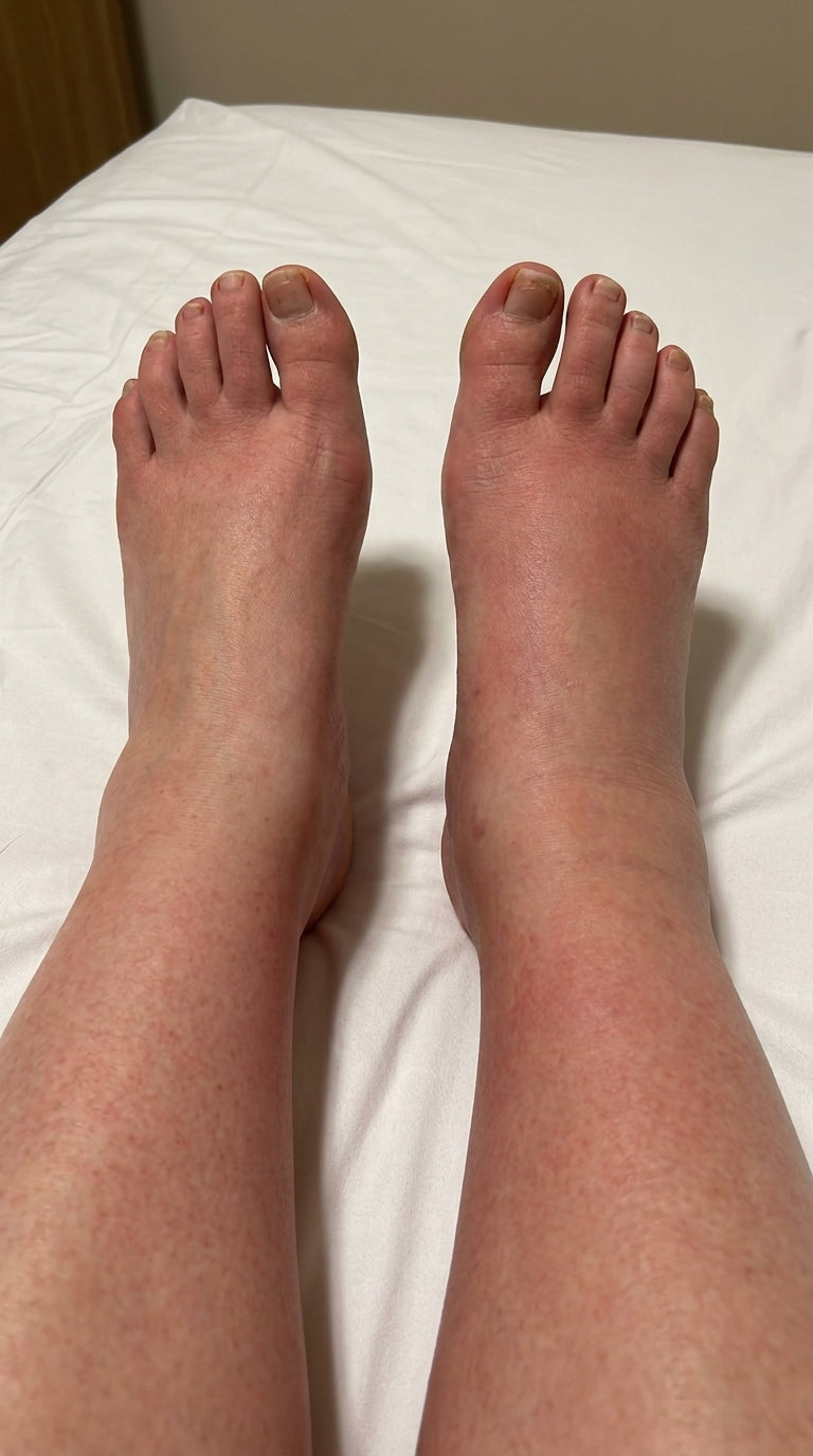 Swollen feet and ankles at the end of a working day