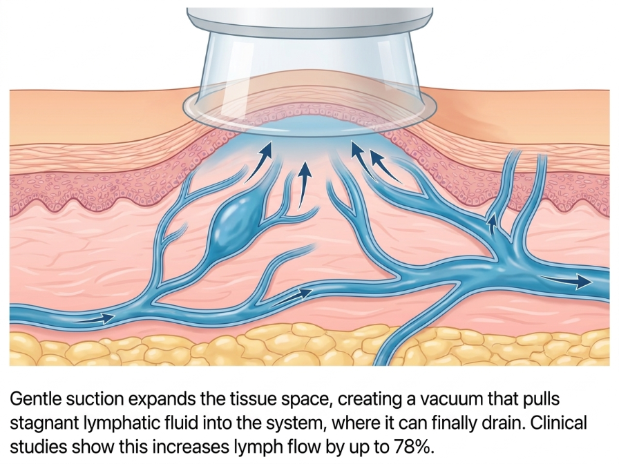 Diagram showing the lymphatic system has no pump and relies on calf muscle contraction
